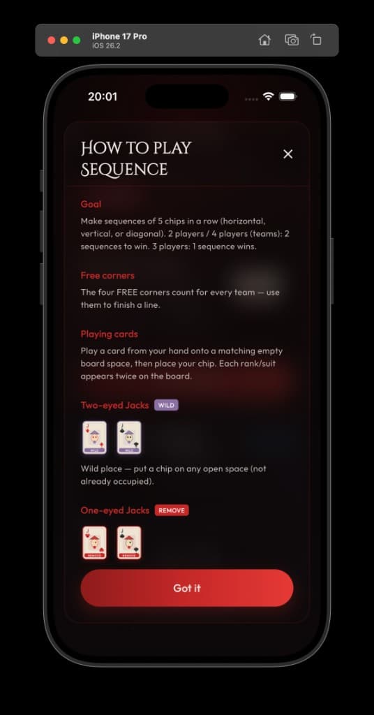 How to play Sequence rules sheet